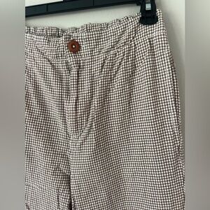 Free People High Rise White & Brown Gingham Straight leg pant